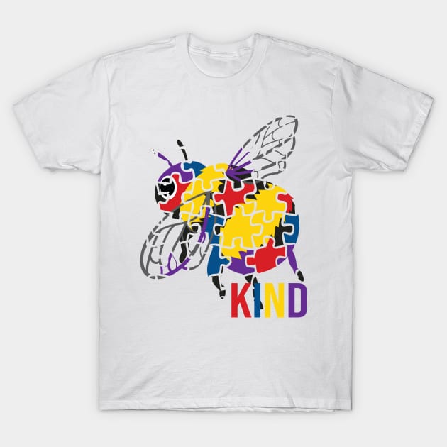 Bee Kind - Puzzle Pieces Autism Be Kind Bumble Bees Gift T-Shirt by ScottsRed